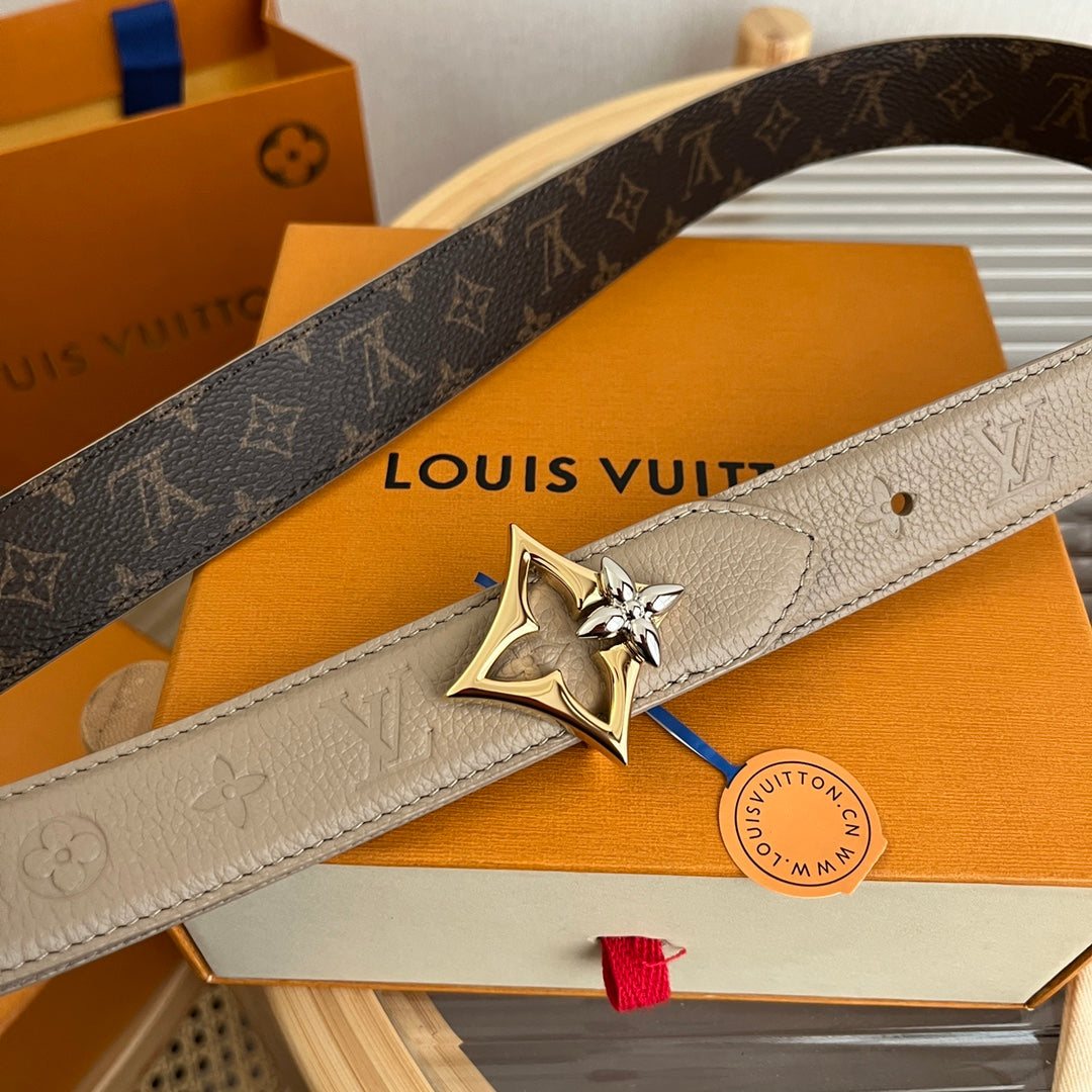 Louis Vuitton Flowergram 30mm Reversible Belt Grey Brown Empreinte Calfskin
