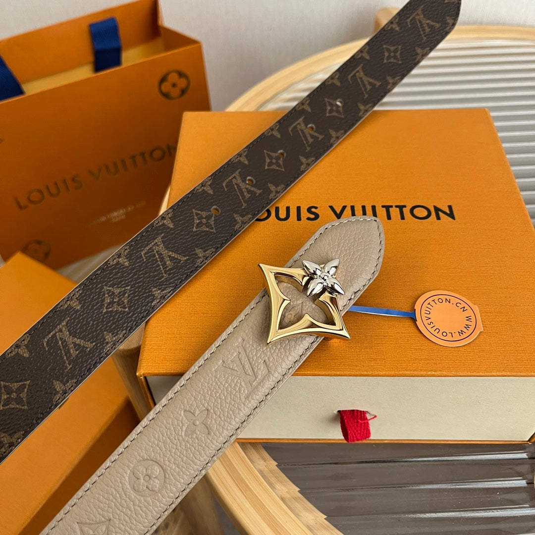 Louis Vuitton Flowergram 30mm Reversible Belt Grey Brown Empreinte Calfskin