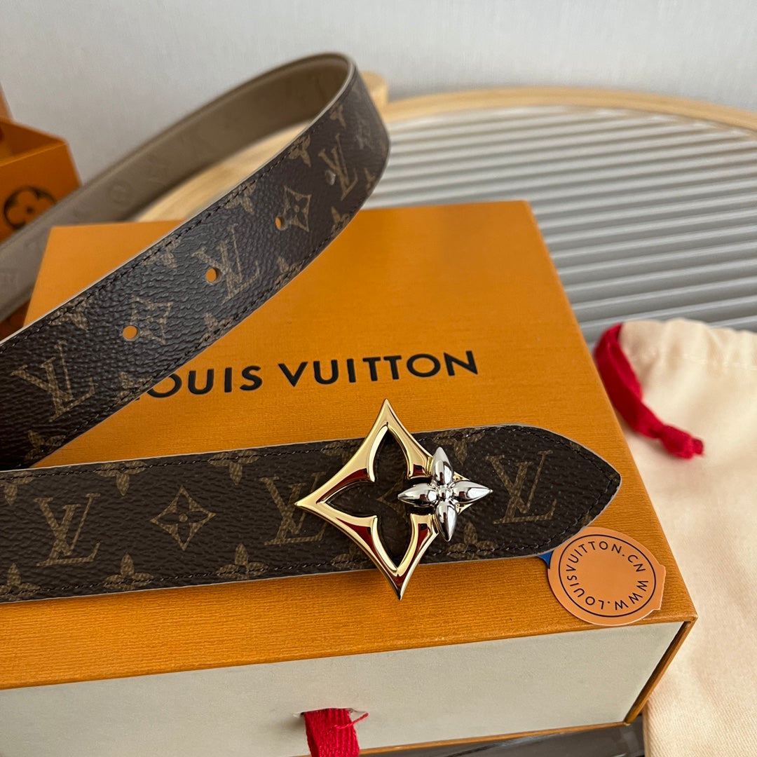 Louis Vuitton Flowergram 30mm Reversible Belt Grey Brown Empreinte Calfskin