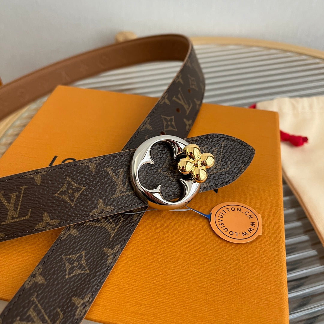 Louis Vuitton Flowergram Round 30mm Reversible Belt Brown Empreinte Calfskin