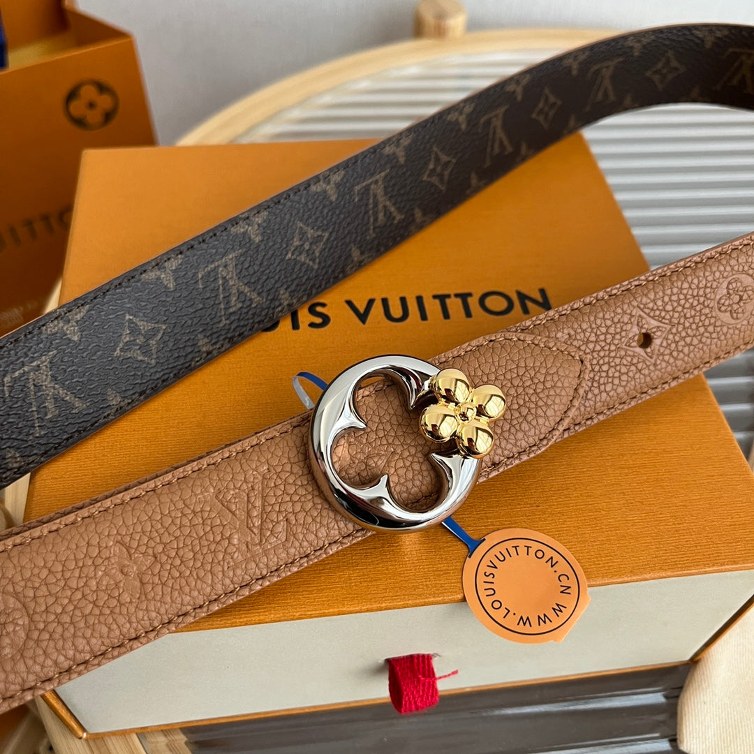 Louis Vuitton Flowergram Round 30mm Reversible Belt Brown Empreinte Calfskin