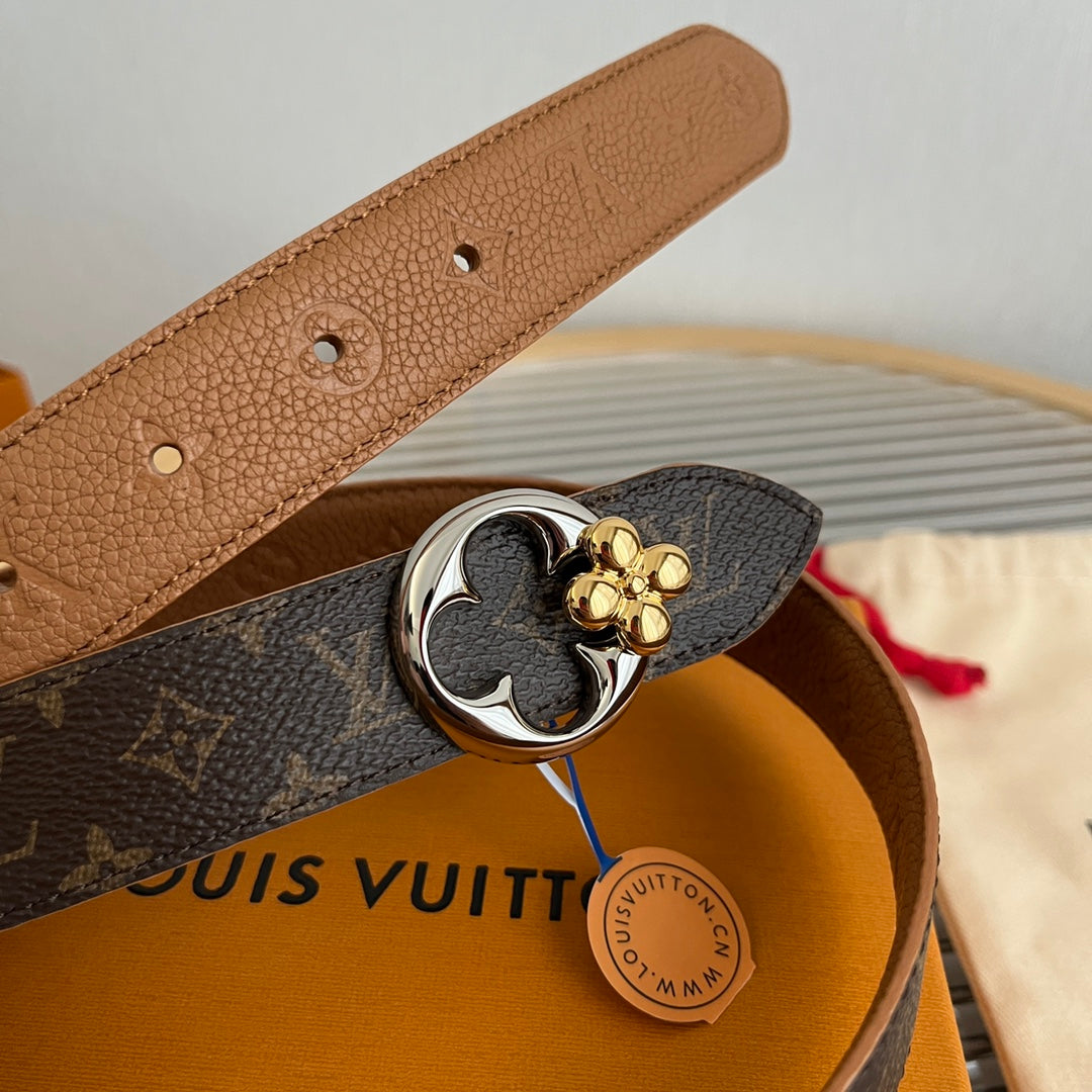 Louis Vuitton Flowergram Round 30mm Reversible Belt Brown Empreinte Calfskin