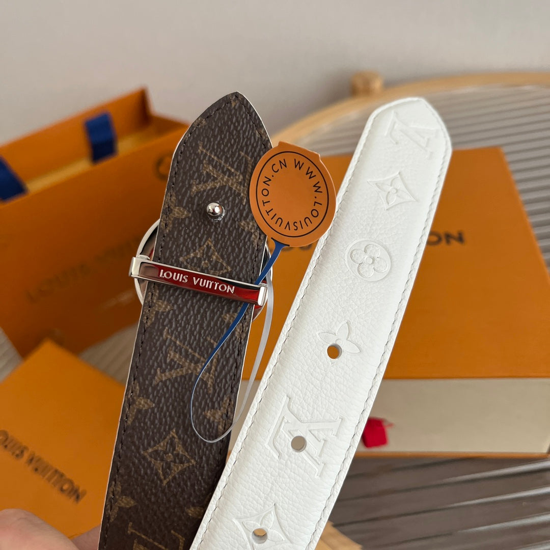 Louis Vuitton Flowergram Round 30mm Reversible Belt White Brown Empreinte Calfskin