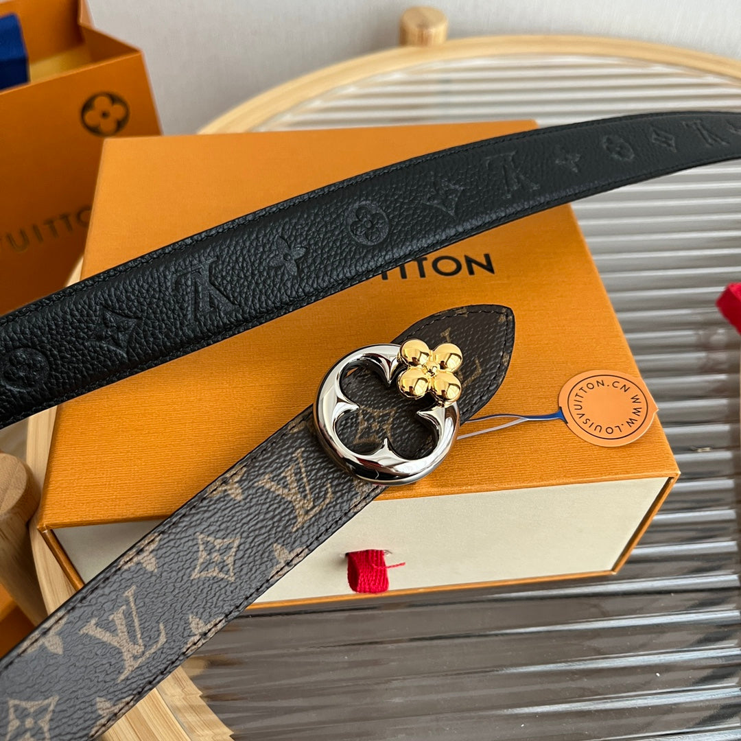Louis Vuitton Flowergram Round 30mm Reversible Belt Black Brown Empreinte Calfskin