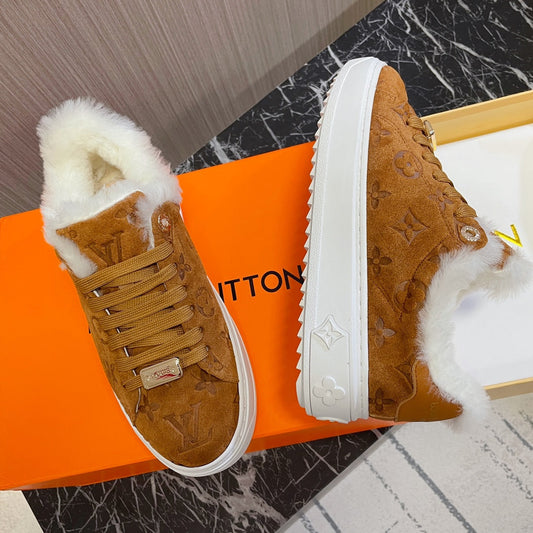 Louis Vuitton Time Out Sneaker 40mm Brown Yellow Monogram Suede