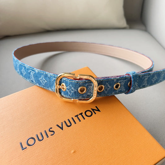 Louis Vuitton  30MM BELT LIGHT BLUE MONOGRAM DENIM GOLD HARDWARE
