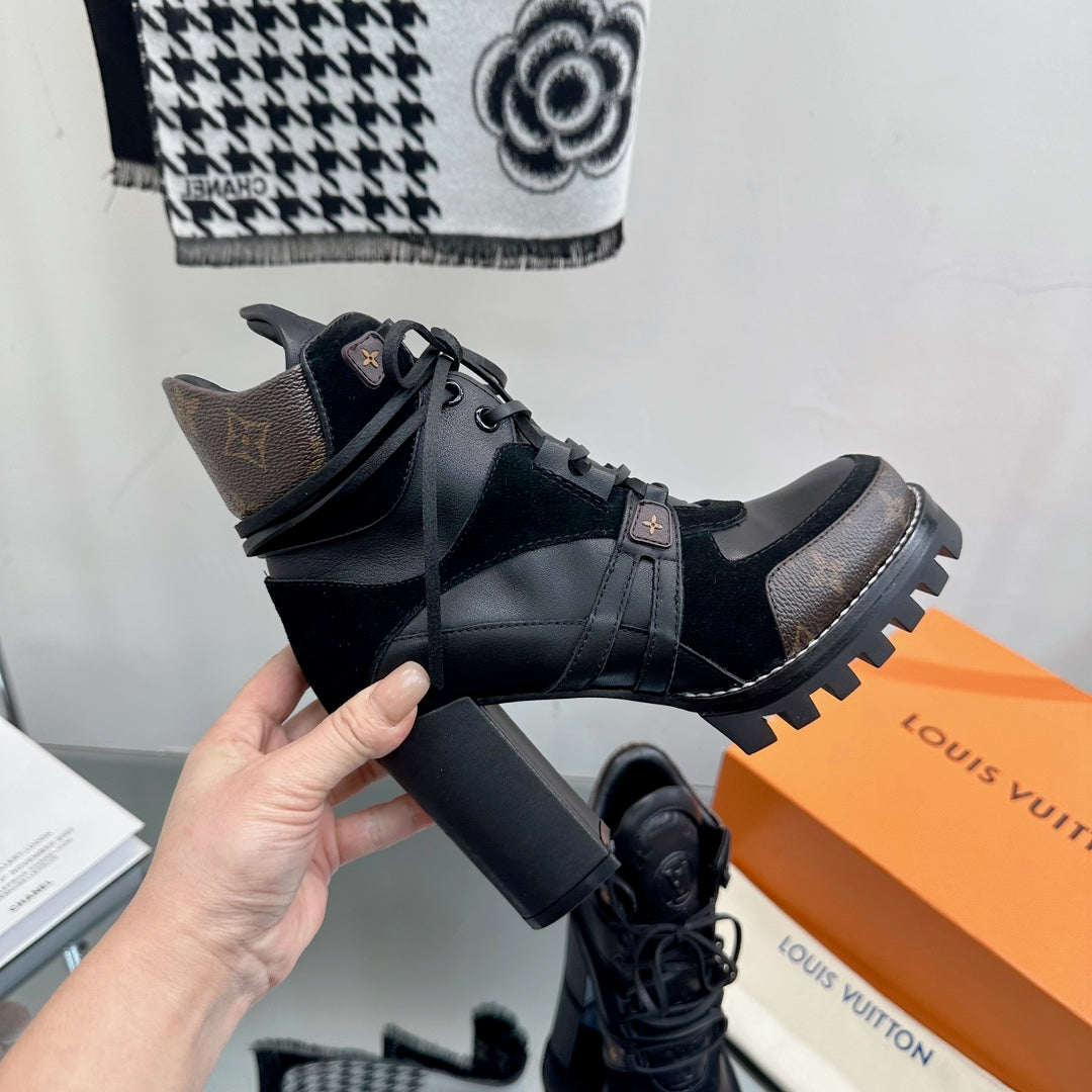 Louis Vuitton Star Trail Ankle Boot 90mm Black Cowhide Mix Suede