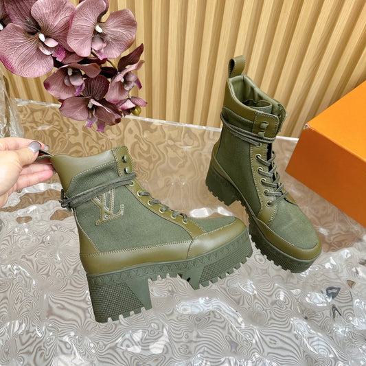 Louis Vuitton Laureate Platform Desert Boot 70mm Khaki Green Denim Fabric
