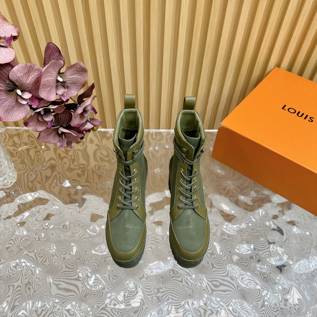 Louis Vuitton Laureate Platform Desert Boot 70mm Khaki Green Denim Fabric