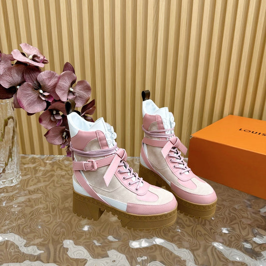 Louis Vuitton Laureate Platform Desert Boot 70mm Pink Mix Beige Suede