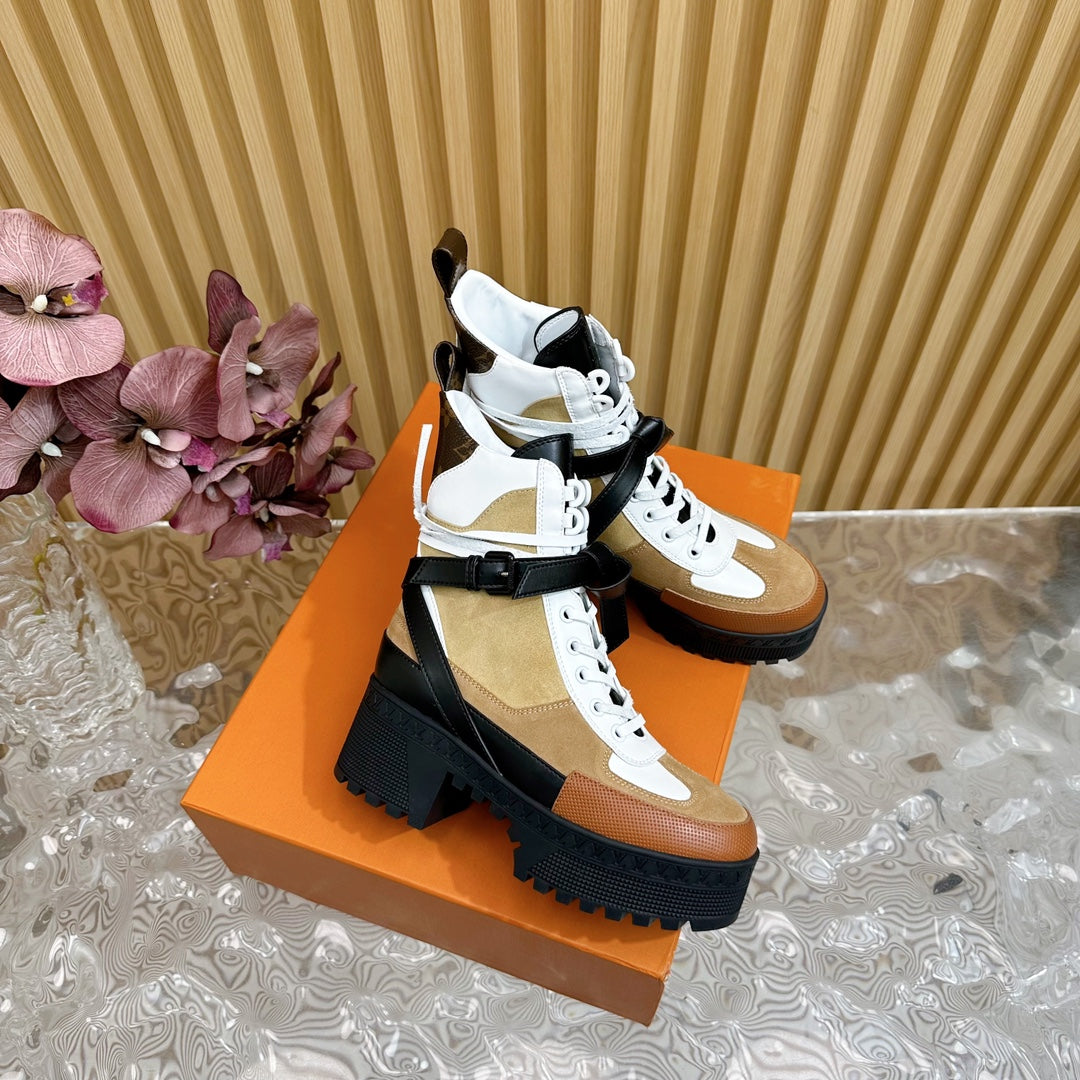 Louis Vuitton Laureate Platform Desert Boot 70mm Brown Yellow Suede