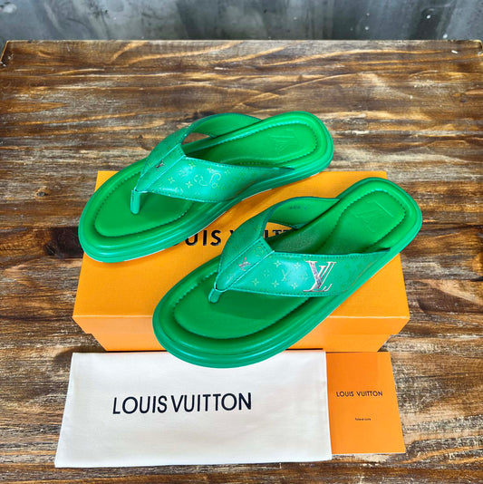 Louis Vuitton THONG SLIPPER IN SHAMROCK GREEN  MONOGRAM CALFSKIN