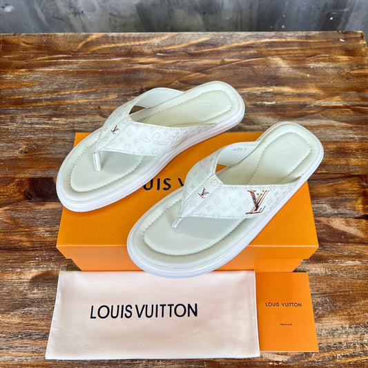 Louis Vuitton THONG SLIPPER IN WHITE MONOGRAM CALFSKIN