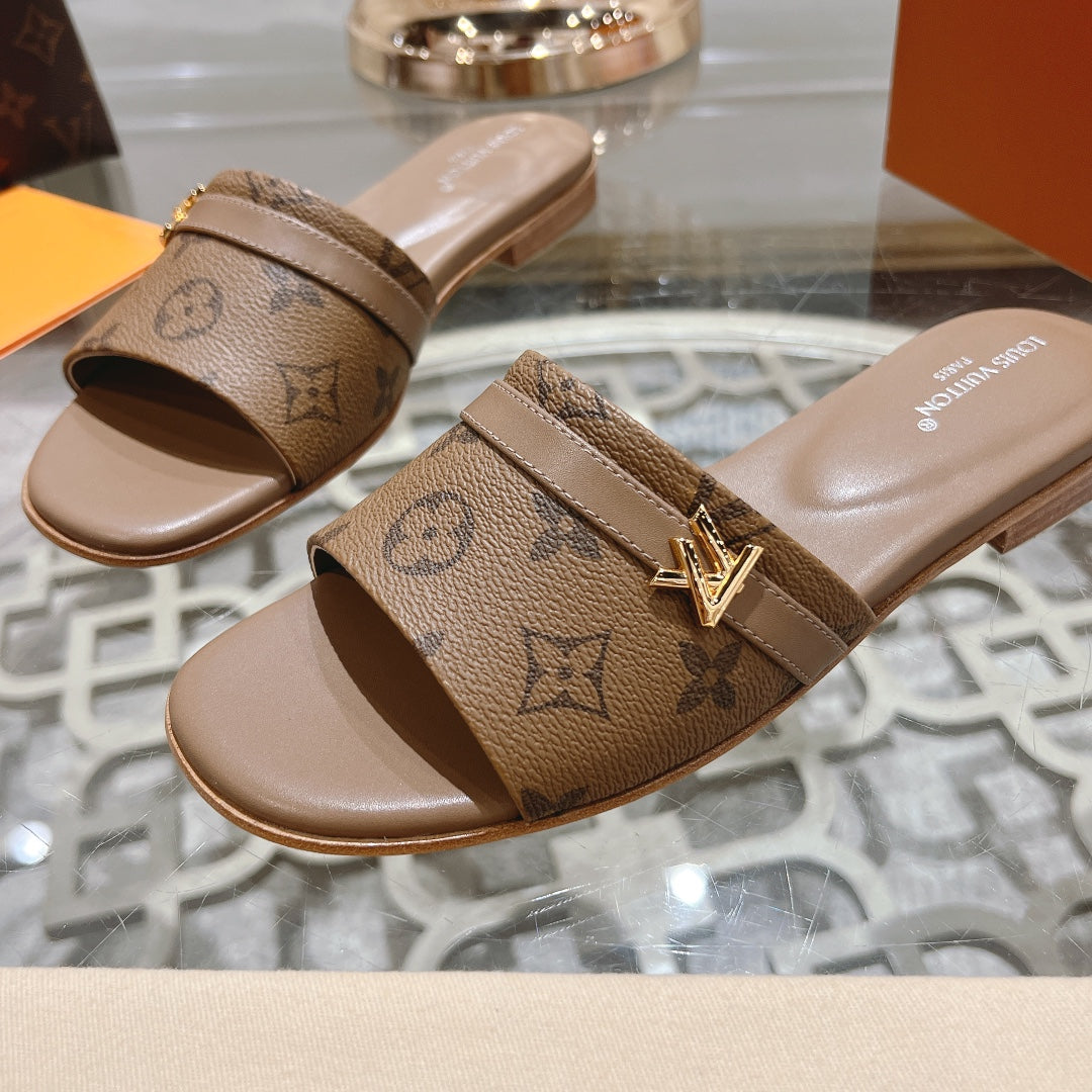 Louis Vuitton sandal isola flat mule brown monogram calfskin