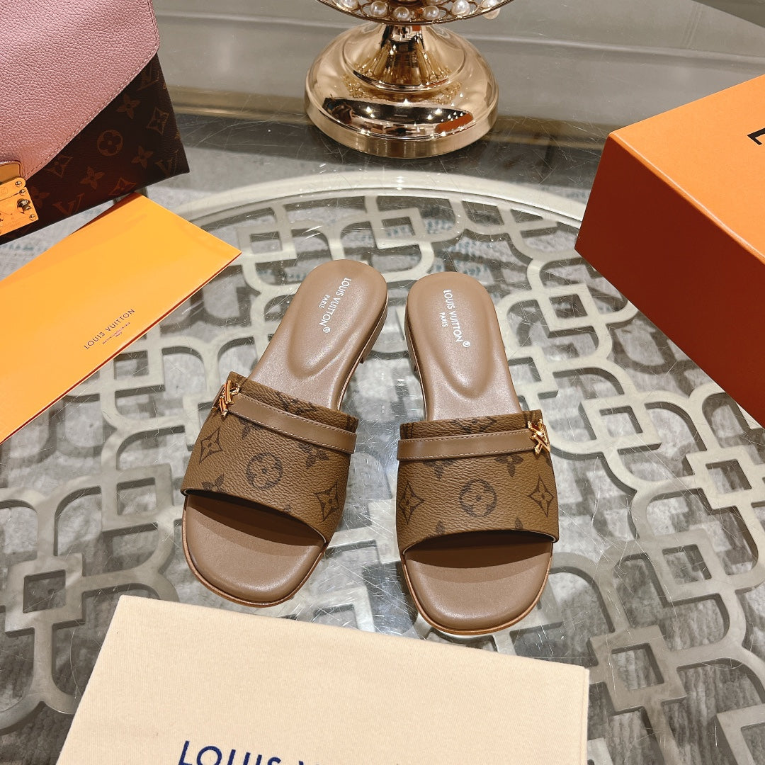 Louis Vuitton sandal isola flat mule brown monogram calfskin