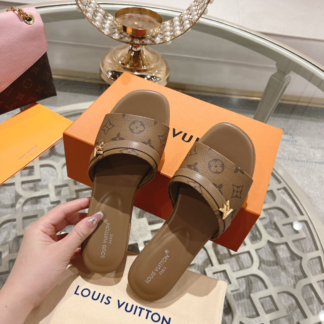Louis Vuitton sandal isola flat mule brown monogram calfskin