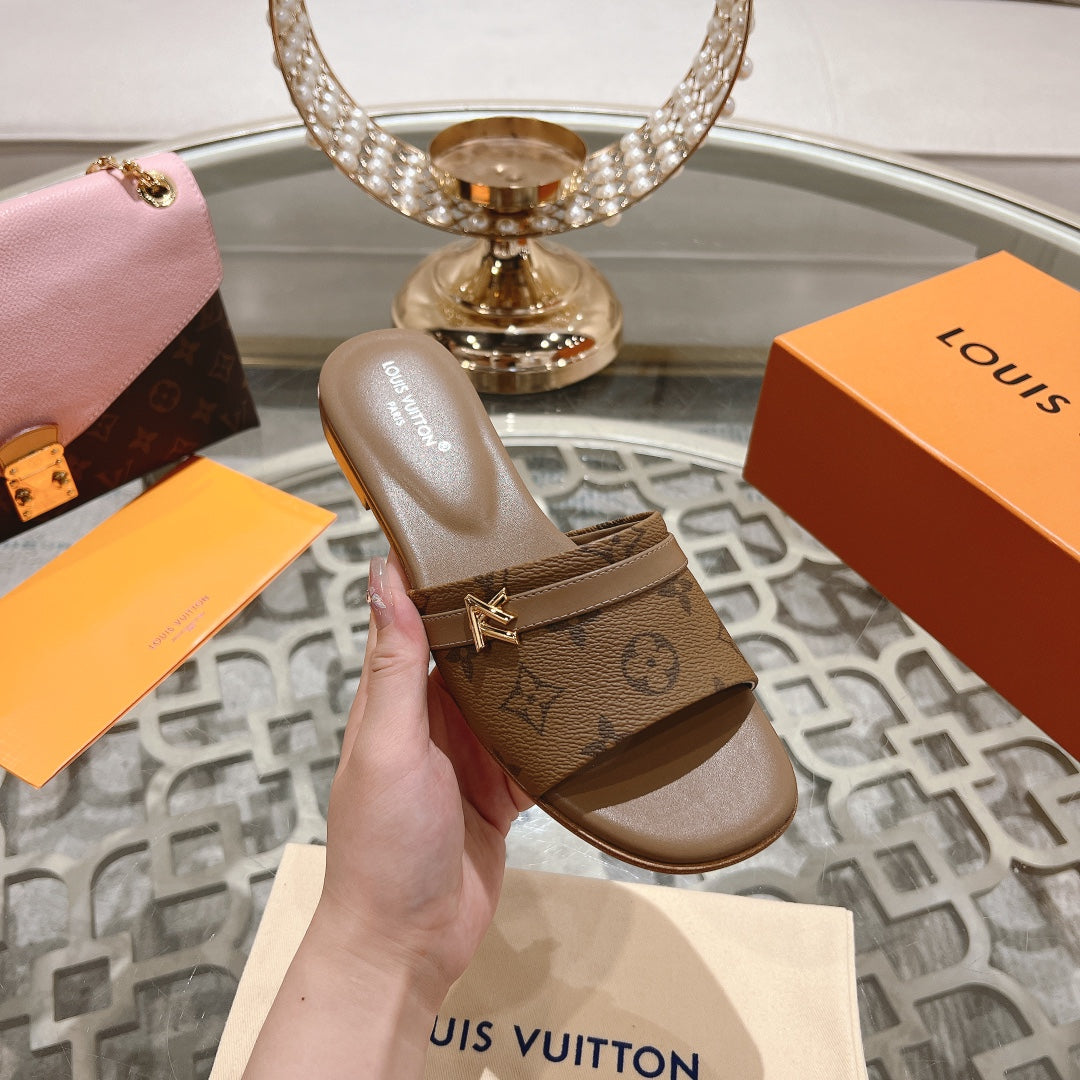 Louis Vuitton sandal isola flat mule brown monogram calfskin