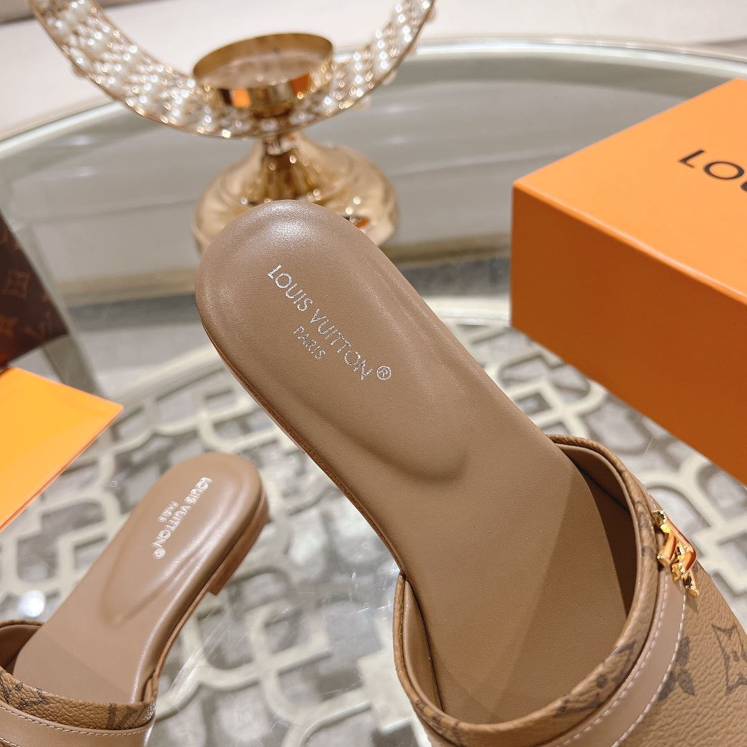 Louis Vuitton sandal isola flat mule brown monogram calfskin