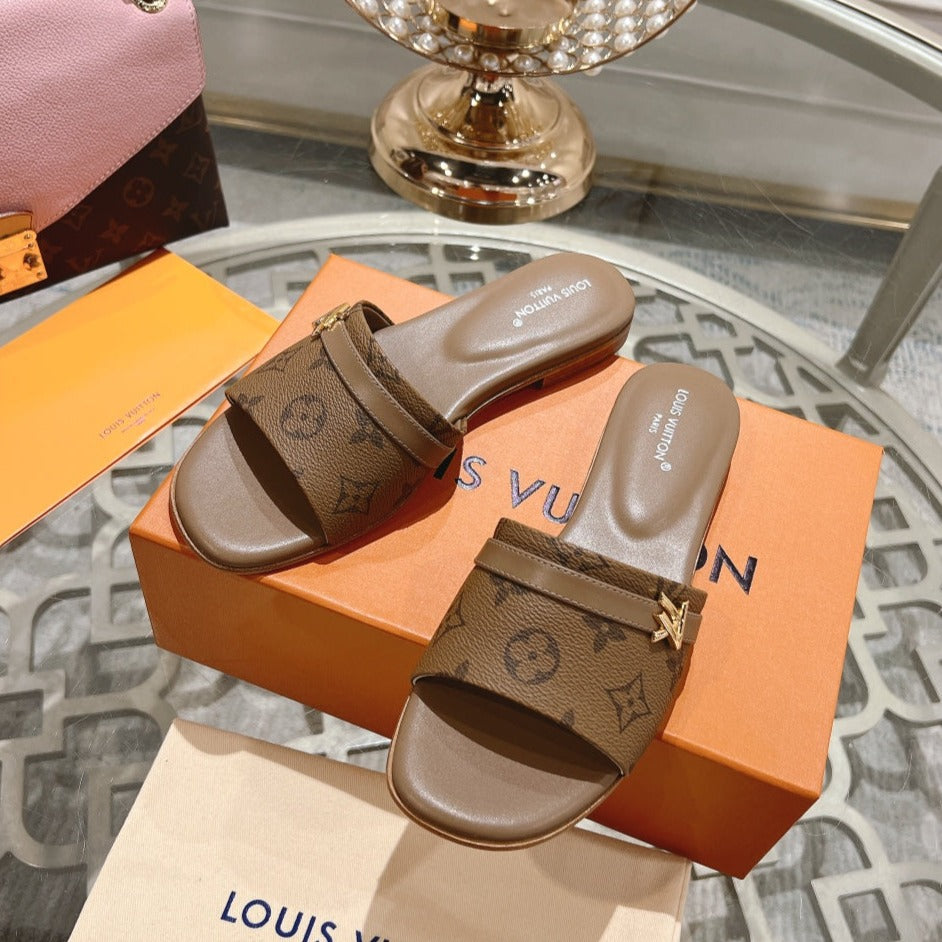 Louis Vuitton sandal isola flat mule brown monogram calfskin