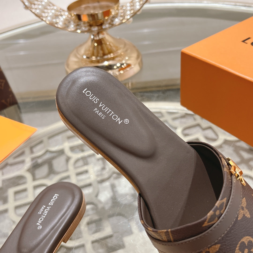 Louis Vuitton sandal isola flat mule dark brown monogram calfskin