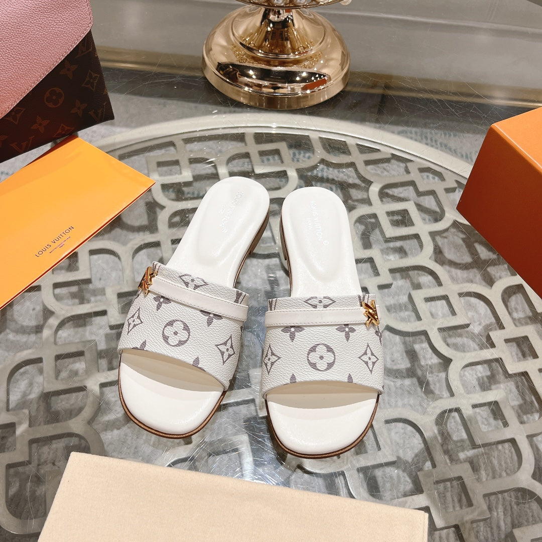 Louis Vuitton sandal isola flat mule cream monogram calfskin