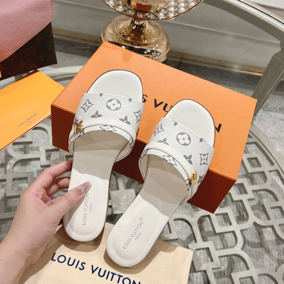 Louis Vuitton sandal isola flat mule cream monogram calfskin