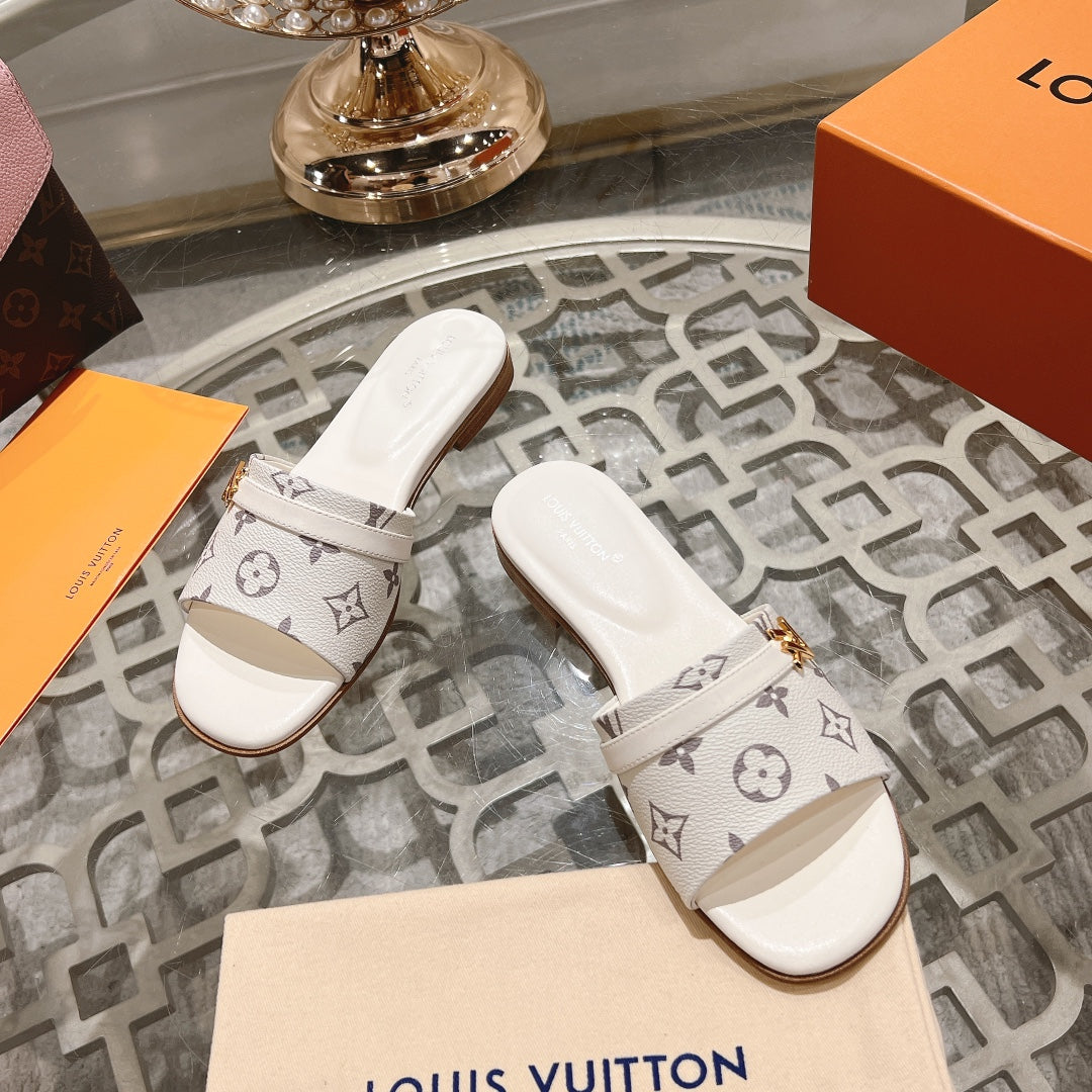 Louis Vuitton sandal isola flat mule cream monogram calfskin