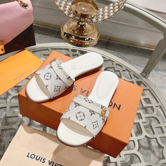 Louis Vuitton sandal isola flat mule cream monogram calfskin