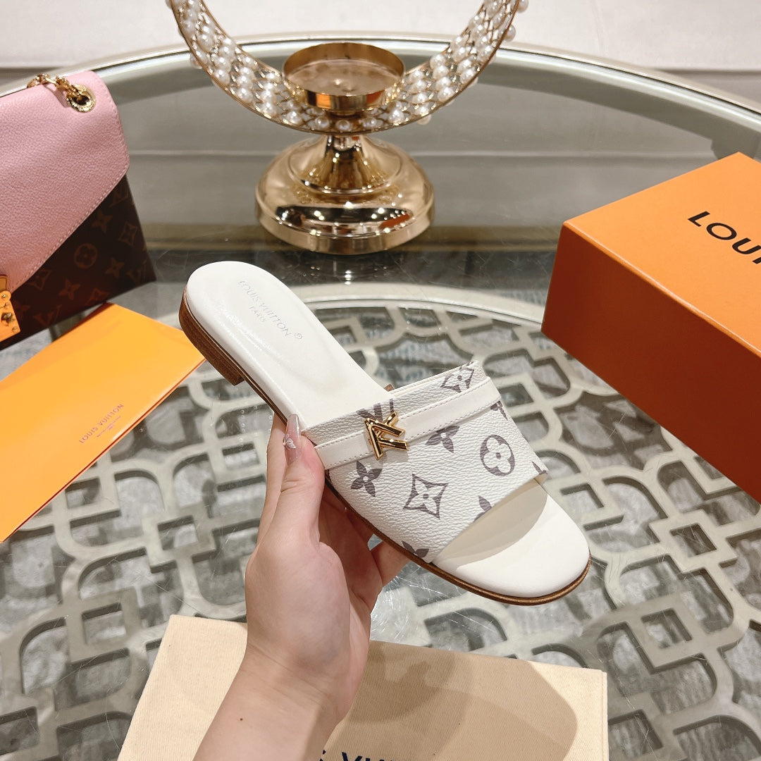 Louis Vuitton sandal isola flat mule cream monogram calfskin