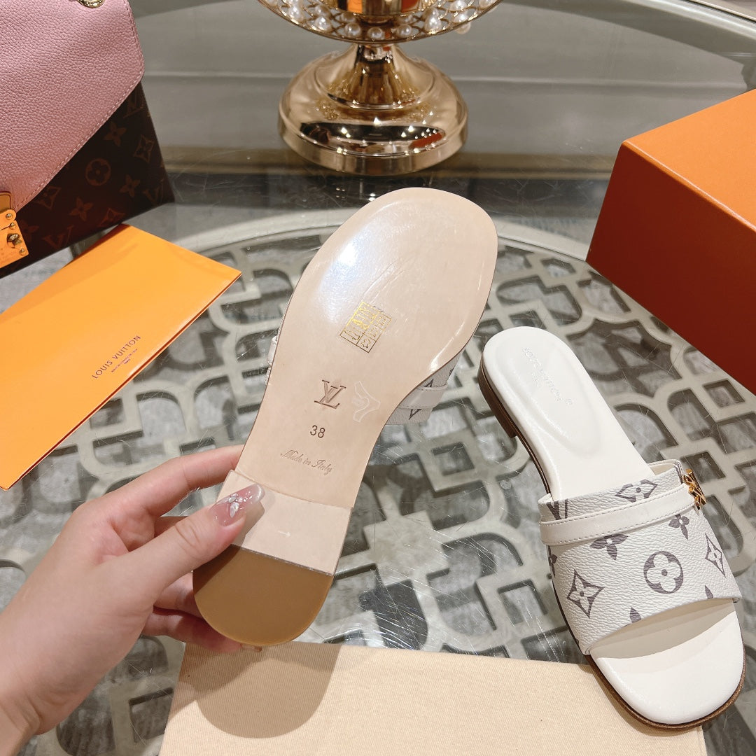 Louis Vuitton sandal isola flat mule cream monogram calfskin