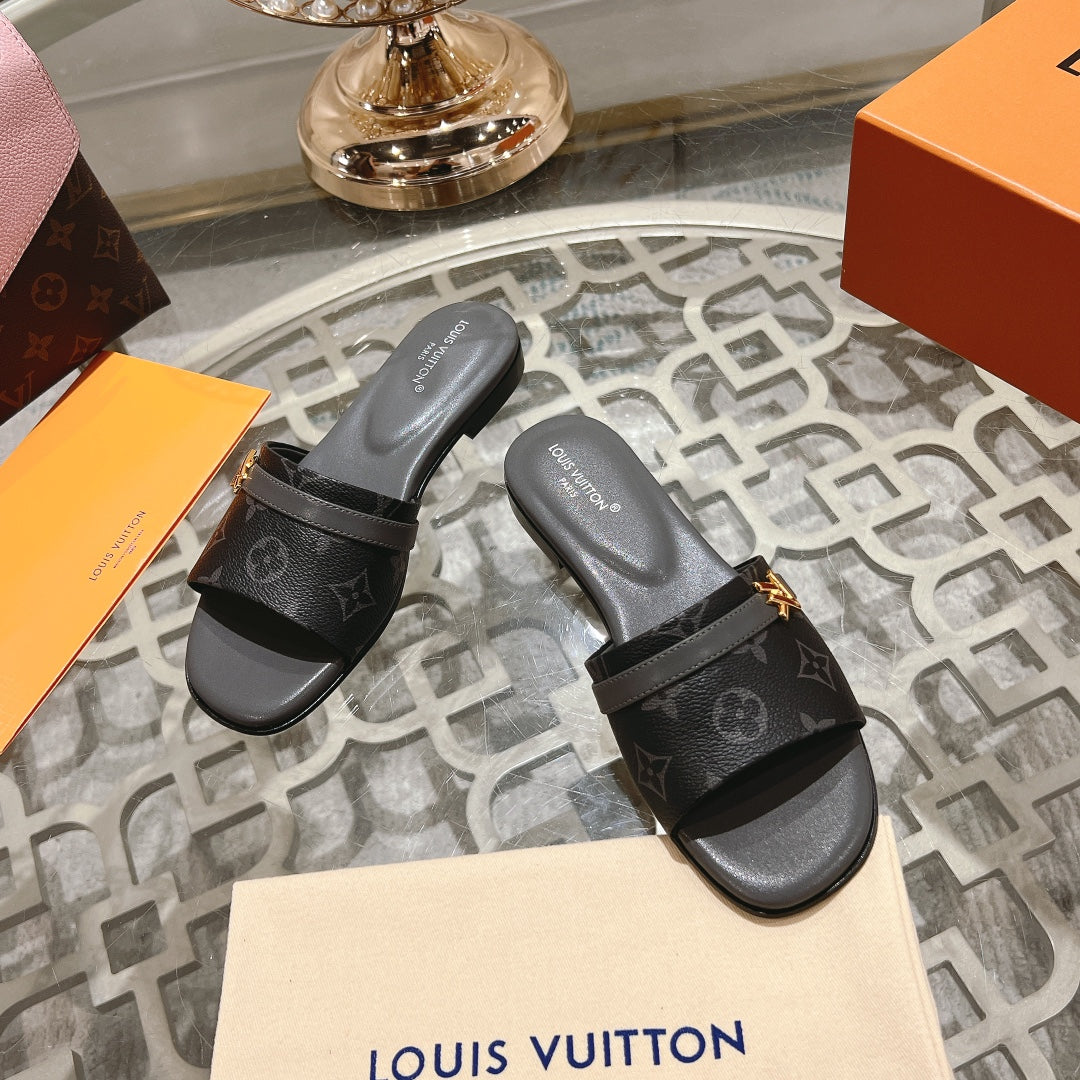Louis Vuitton sandal isola flat mule black monogram calfskin