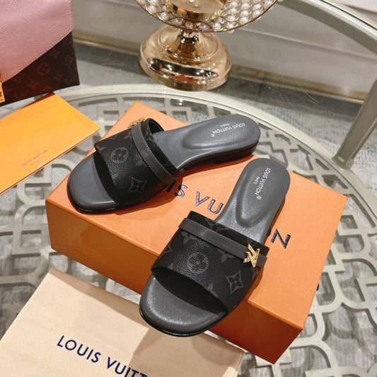 Louis Vuitton sandal isola flat mule black monogram calfskin