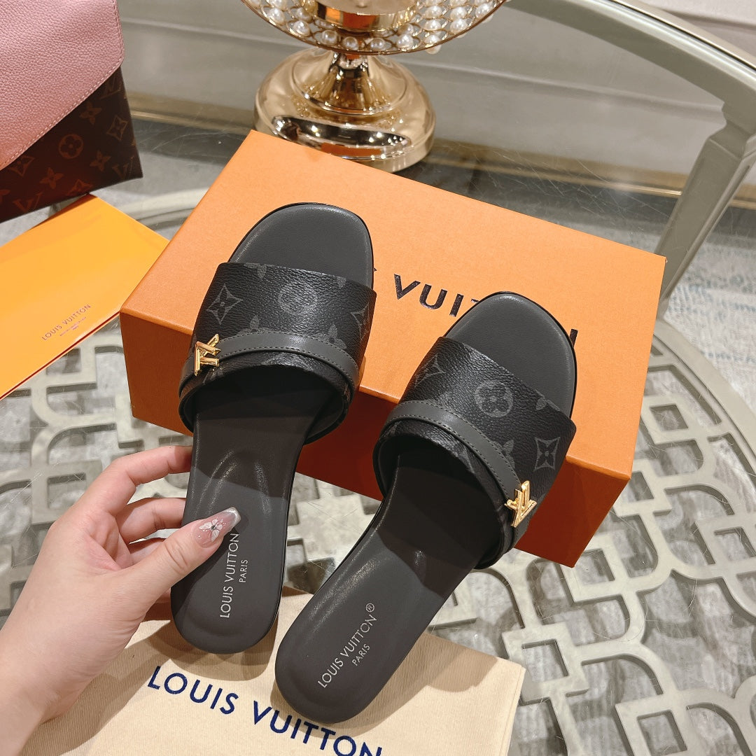 Louis Vuitton sandal isola flat mule black monogram calfskin