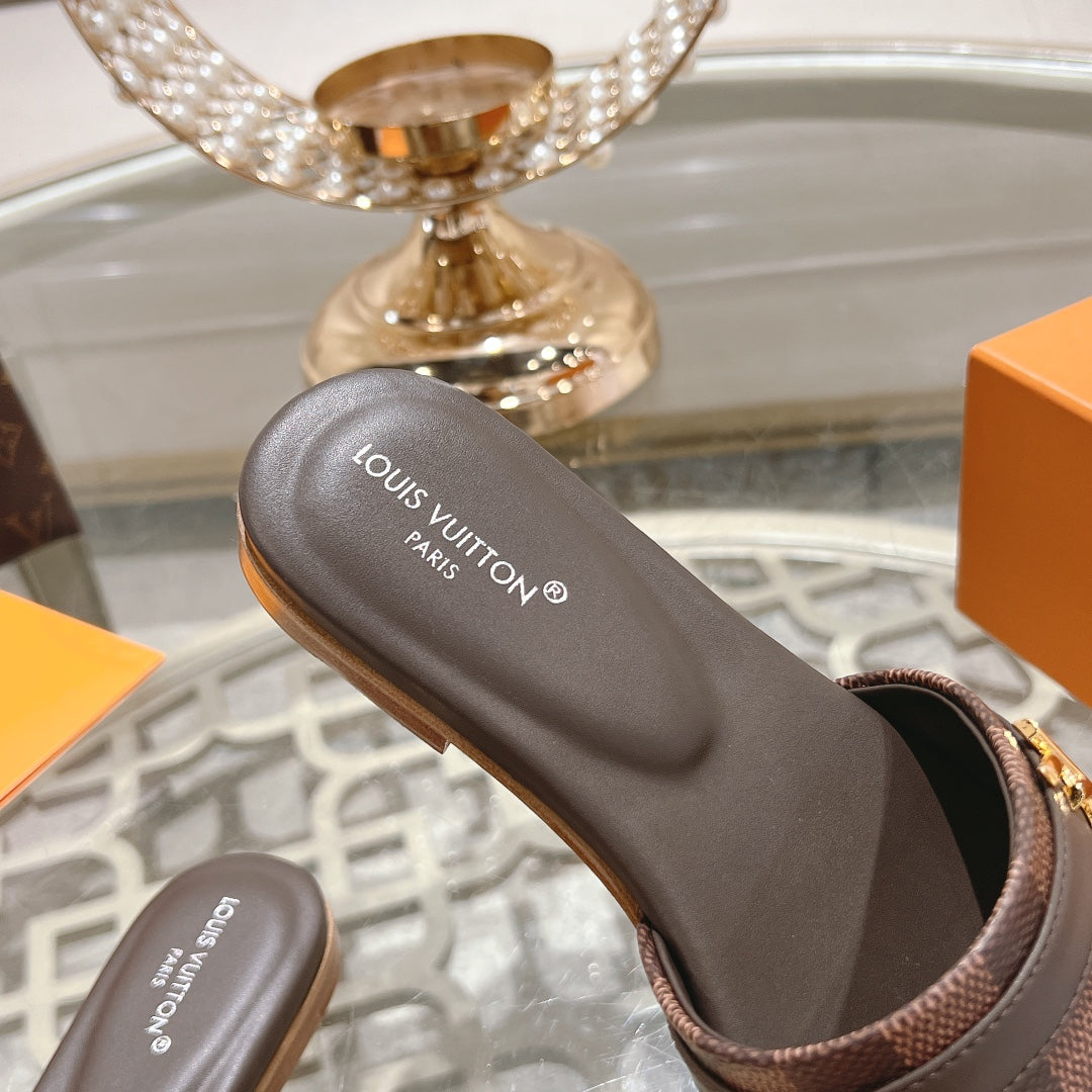 Louis Vuitton sandal isola flat mule brown damier calfskin