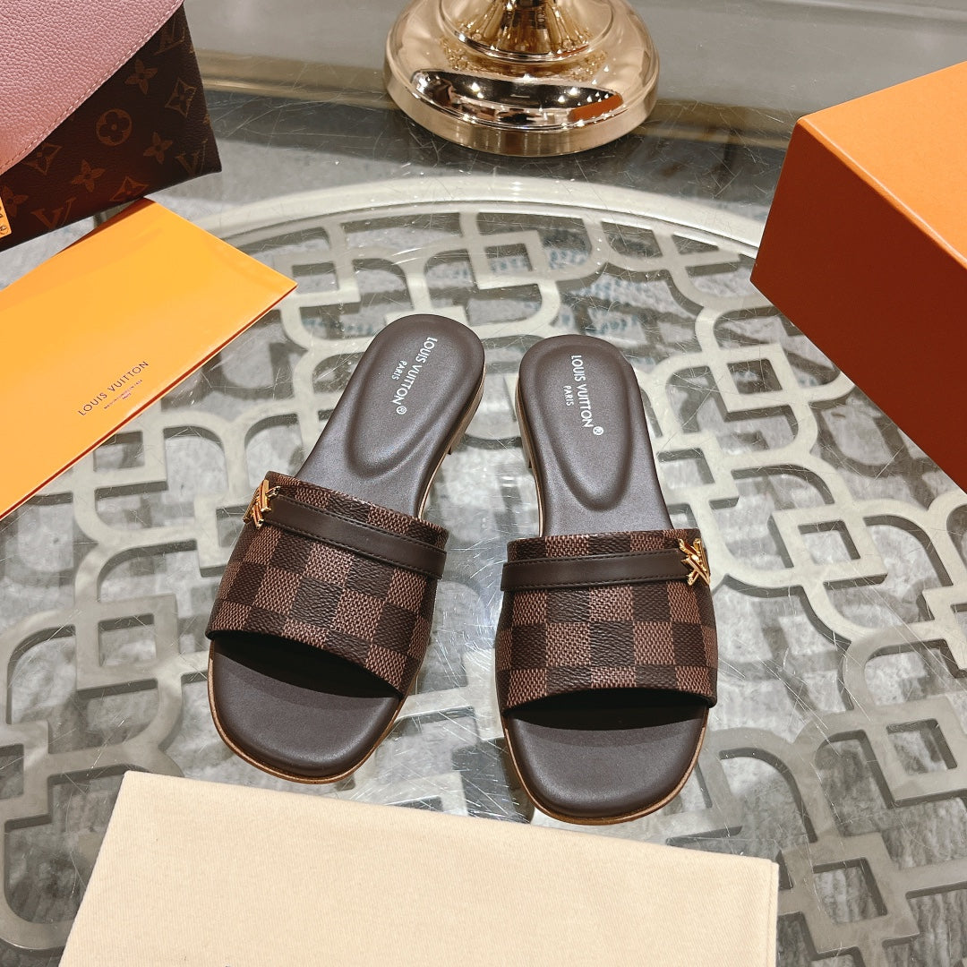 Louis Vuitton sandal isola flat mule brown damier calfskin