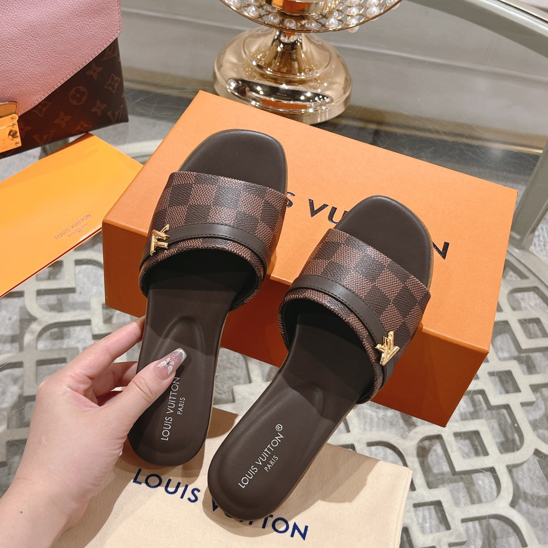 Louis Vuitton sandal isola flat mule brown damier calfskin