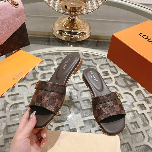 Louis Vuitton sandal isola flat mule brown damier calfskin