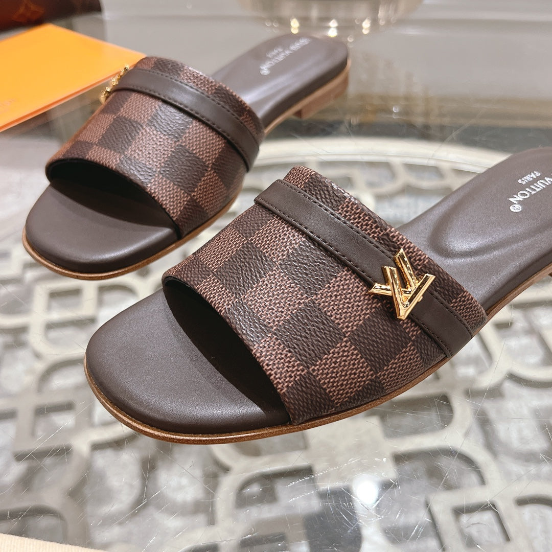 Louis Vuitton sandal isola flat mule brown damier calfskin
