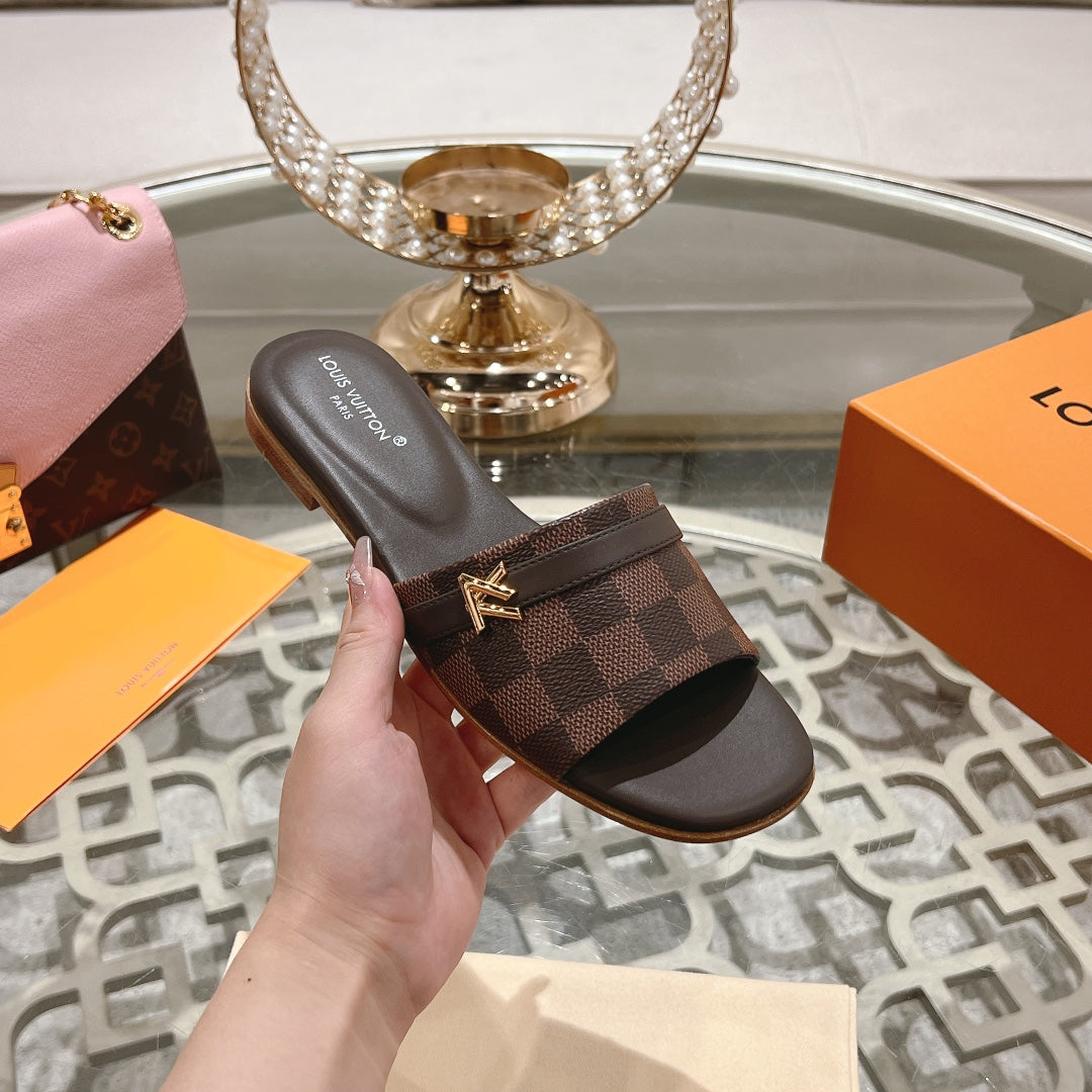 Louis Vuitton sandal isola flat mule brown damier calfskin