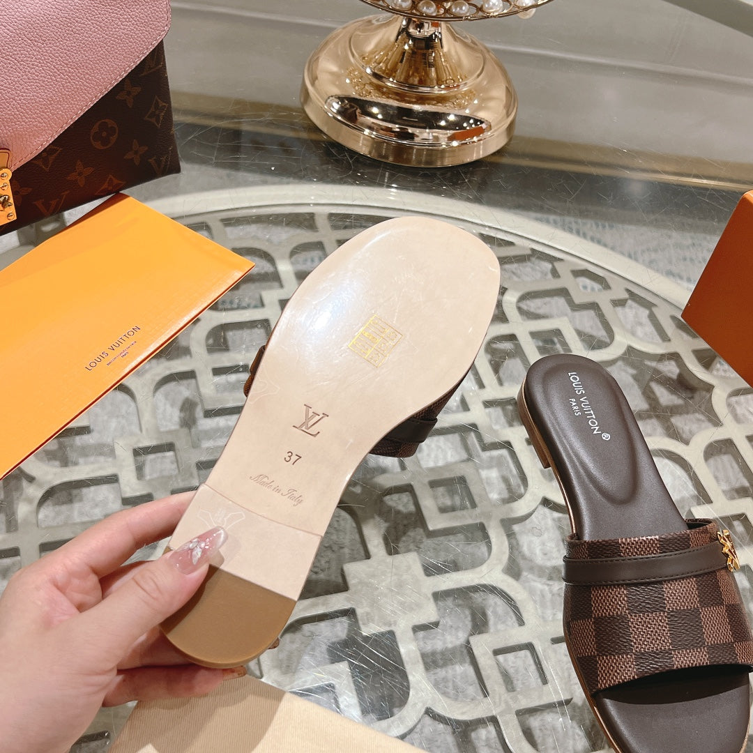 Louis Vuitton sandal isola flat mule brown damier calfskin
