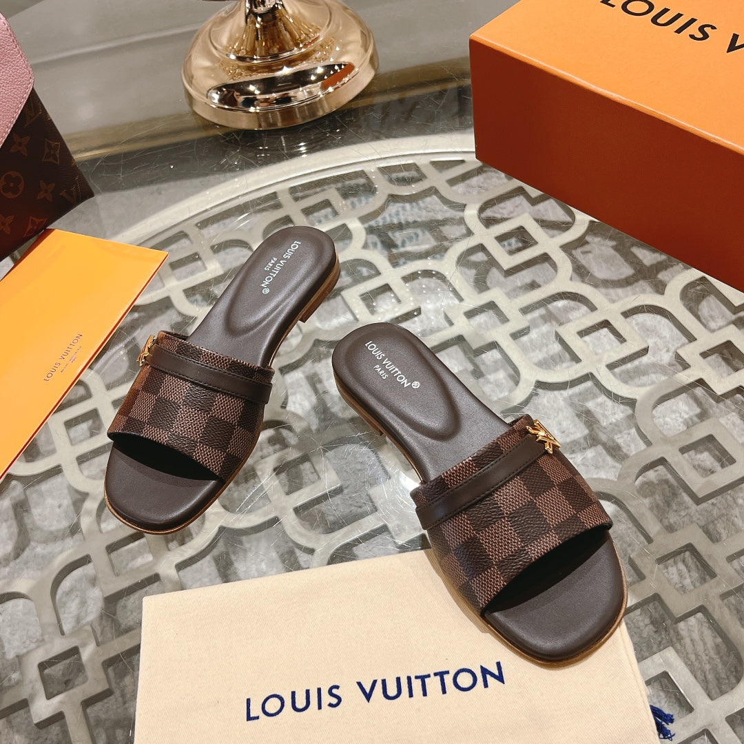 Louis Vuitton sandal isola flat mule brown damier calfskin