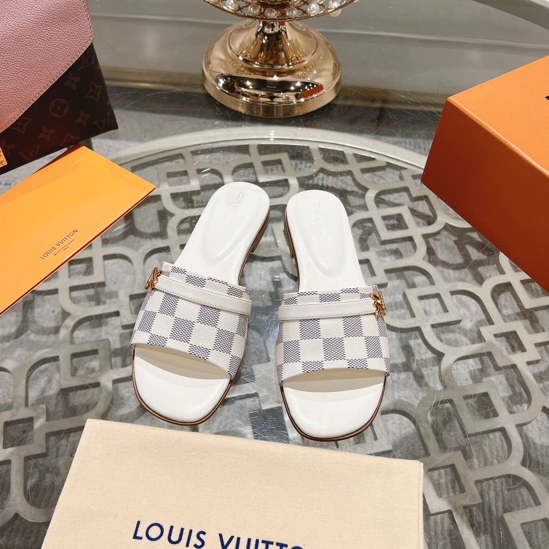 Louis Vuitton sandal isola flat mule white grey damier calfskin