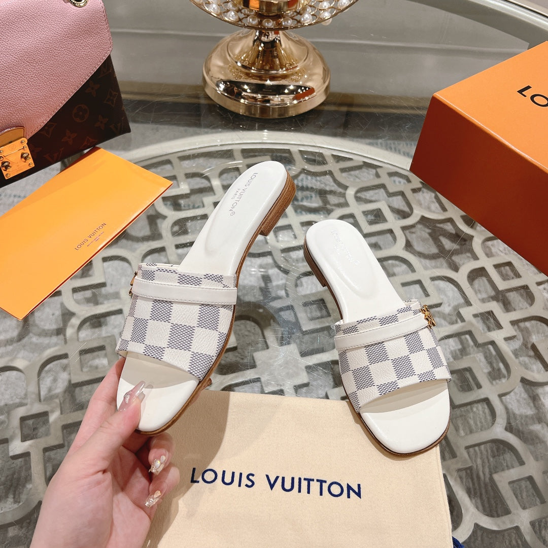 Louis Vuitton sandal isola flat mule white grey damier calfskin