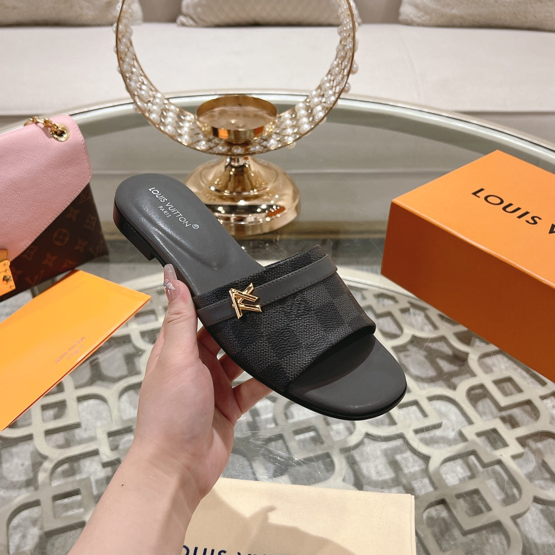 Louis Vuitton sandal isola flat mule black damier calfskin