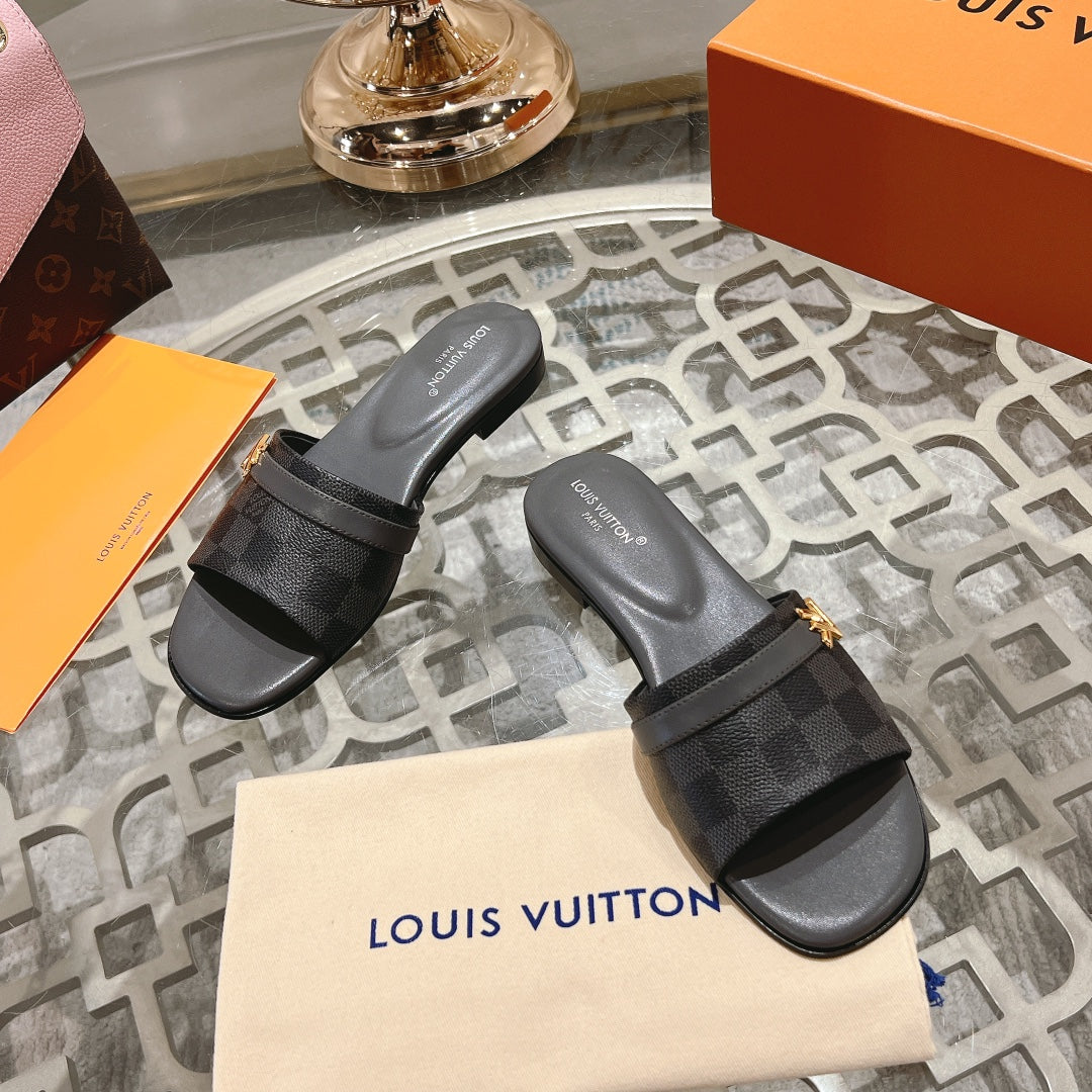 Louis Vuitton sandal isola flat mule black damier calfskin