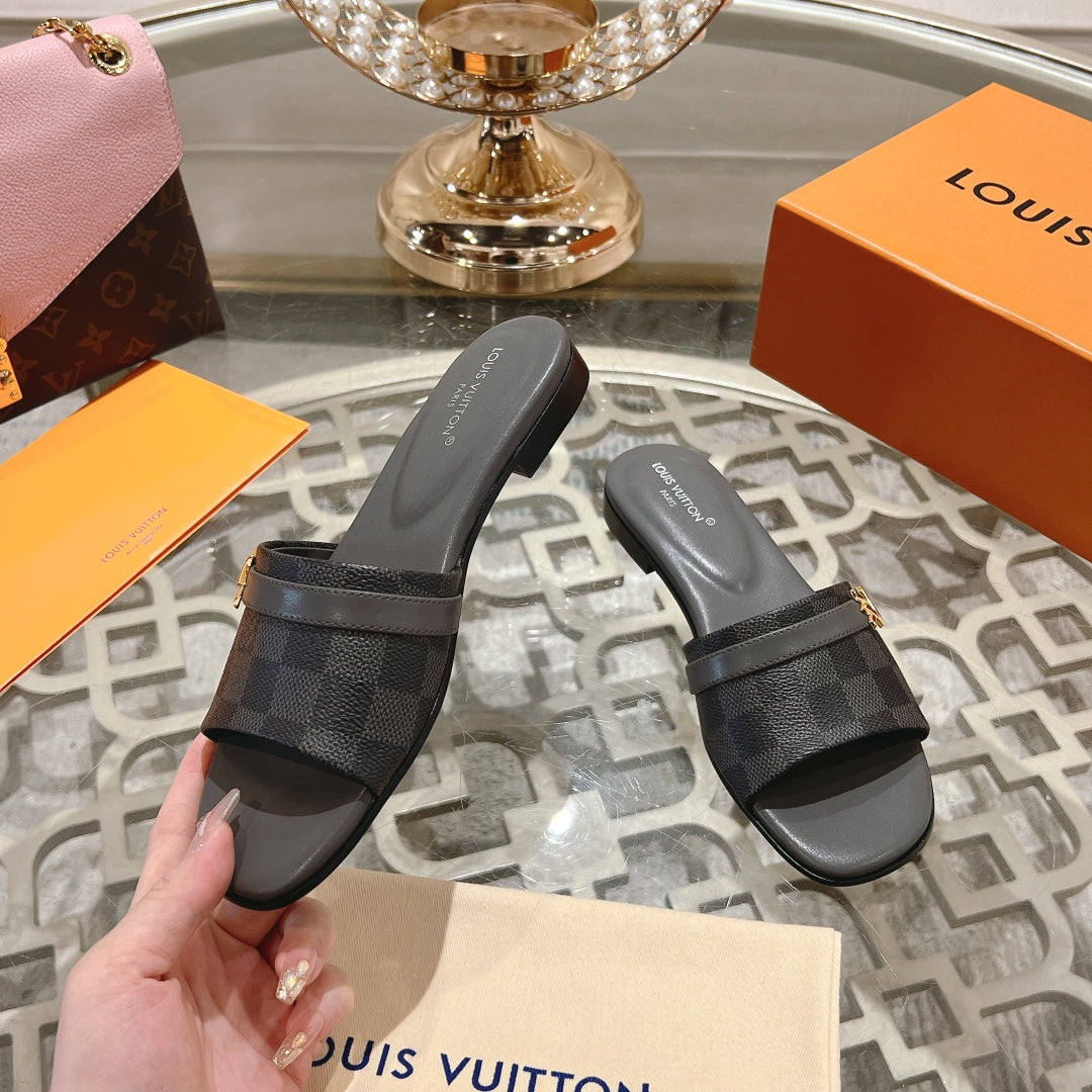 Louis Vuitton sandal isola flat mule black damier calfskin