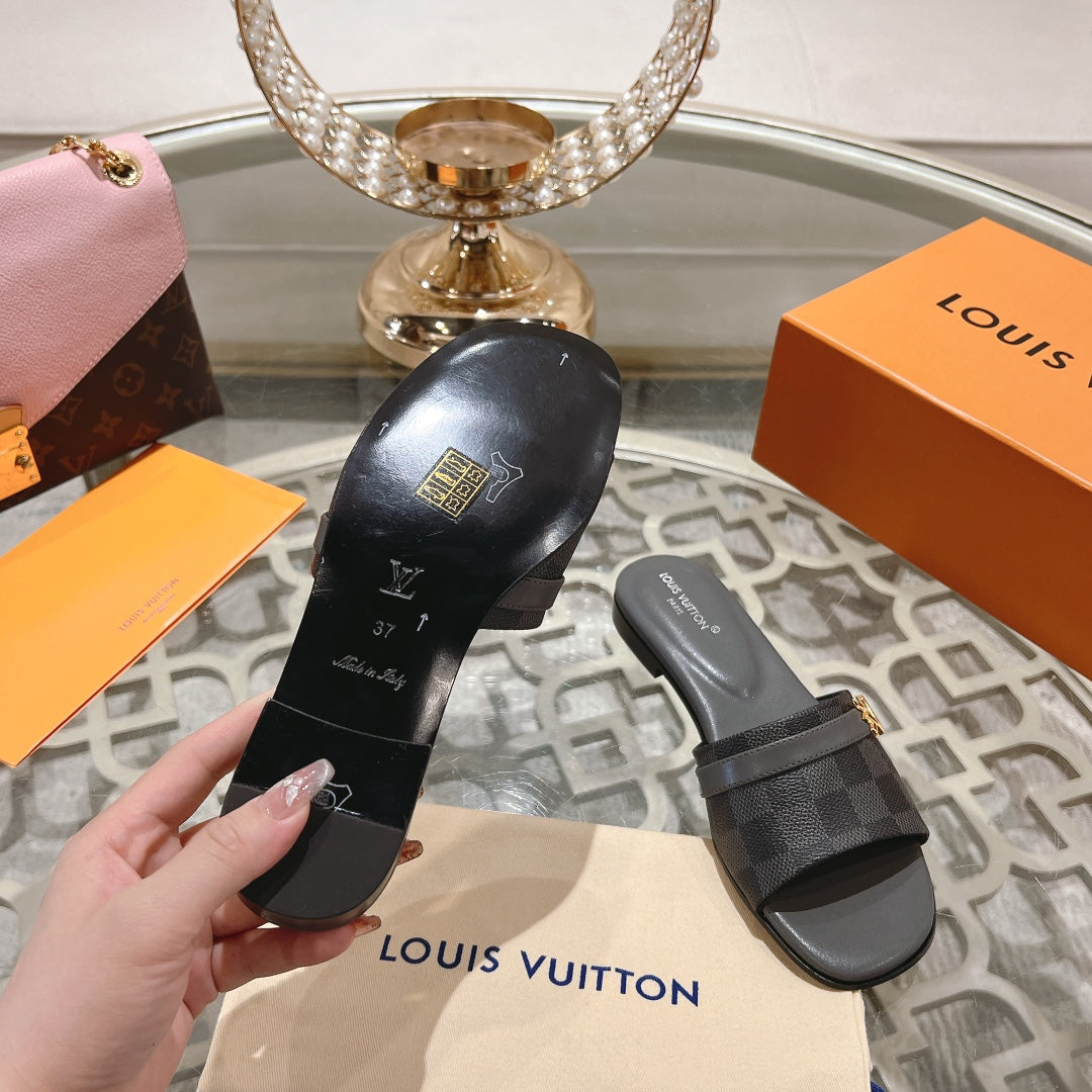 Louis Vuitton sandal isola flat mule black damier calfskin