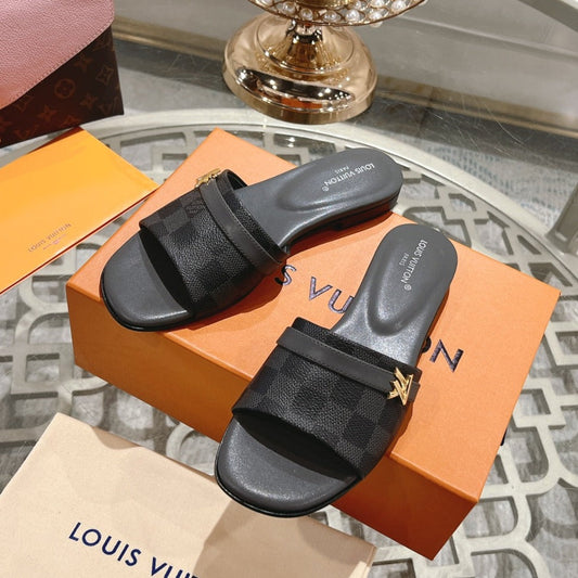 Louis Vuitton sandal isola flat mule black damier calfskin