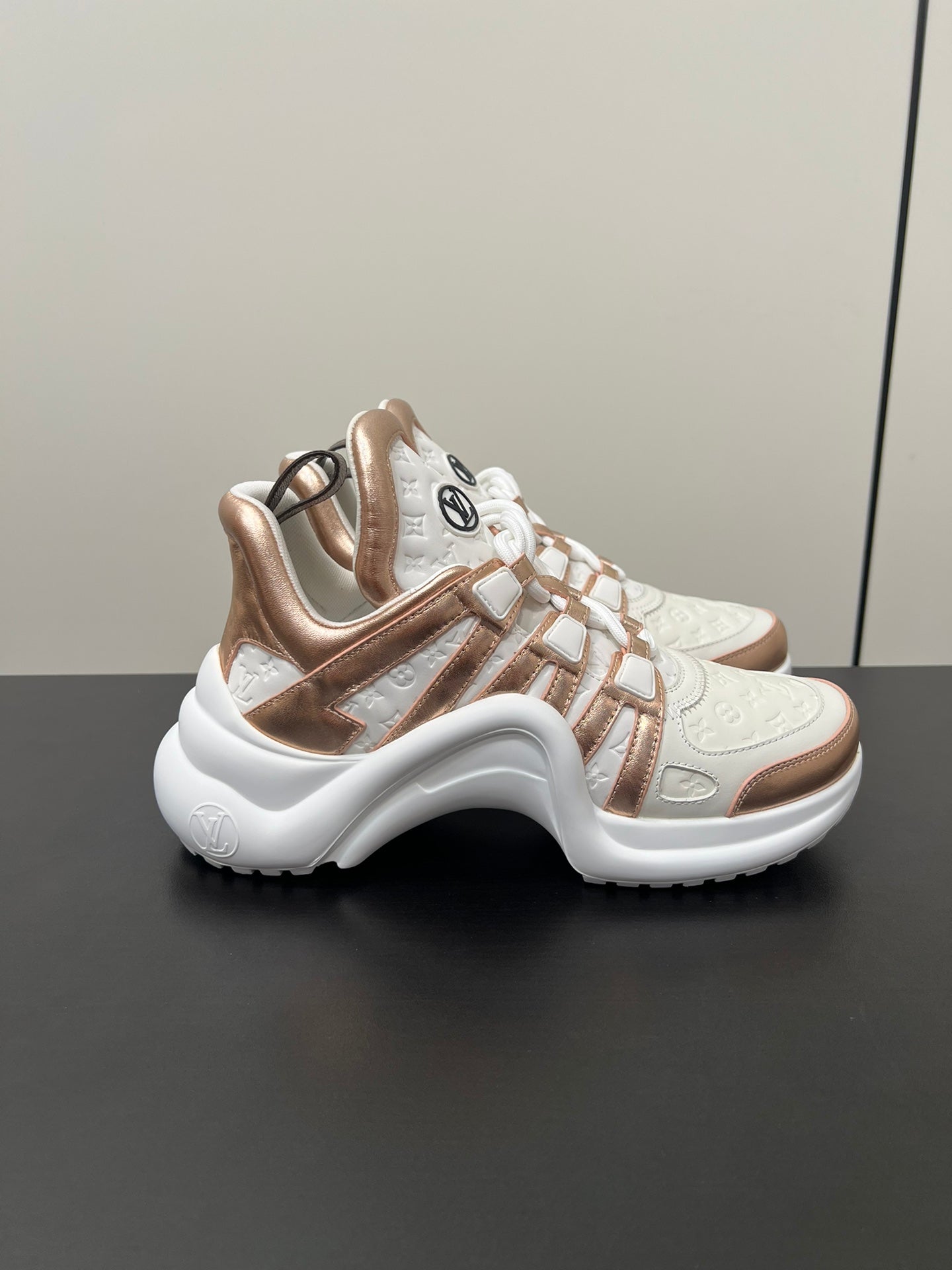 Louis Vuitton Archlight Sneaker 50mm White Mix Metallic Bronze Monogram Cowhide