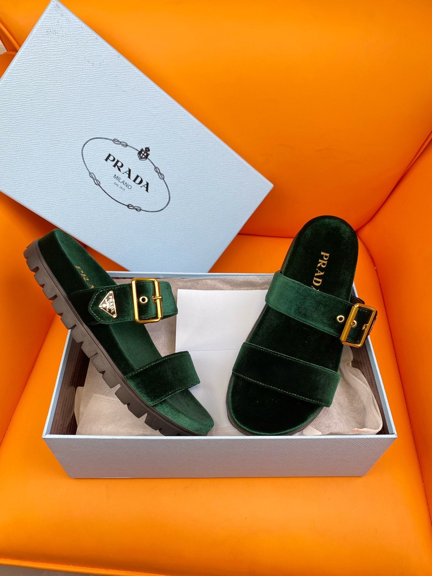 PRADA Slides 10 Velvet Laurent Green